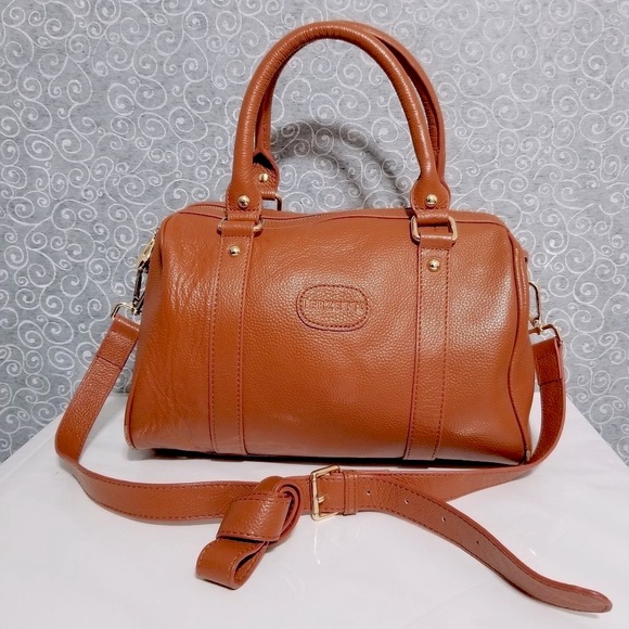 🆕 Terzetto Cognac Loreto Brown
Pebbled Leather Satchel Bag with Gold Hardware - Picture 11 of 12